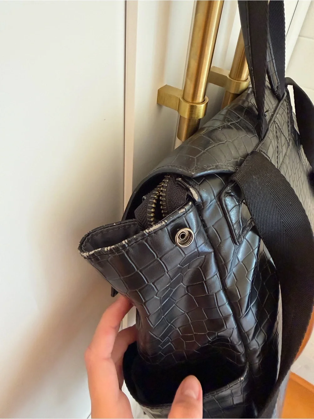 Freshly Picked Black Croc-Embossed Baby Backpack